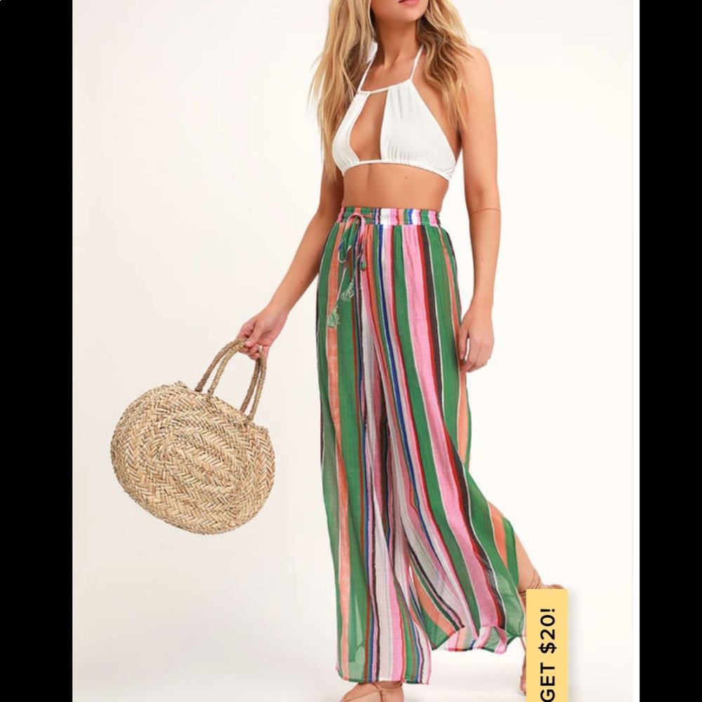 NWT Eternal Green Multi Striped Swim CoverUp Pants